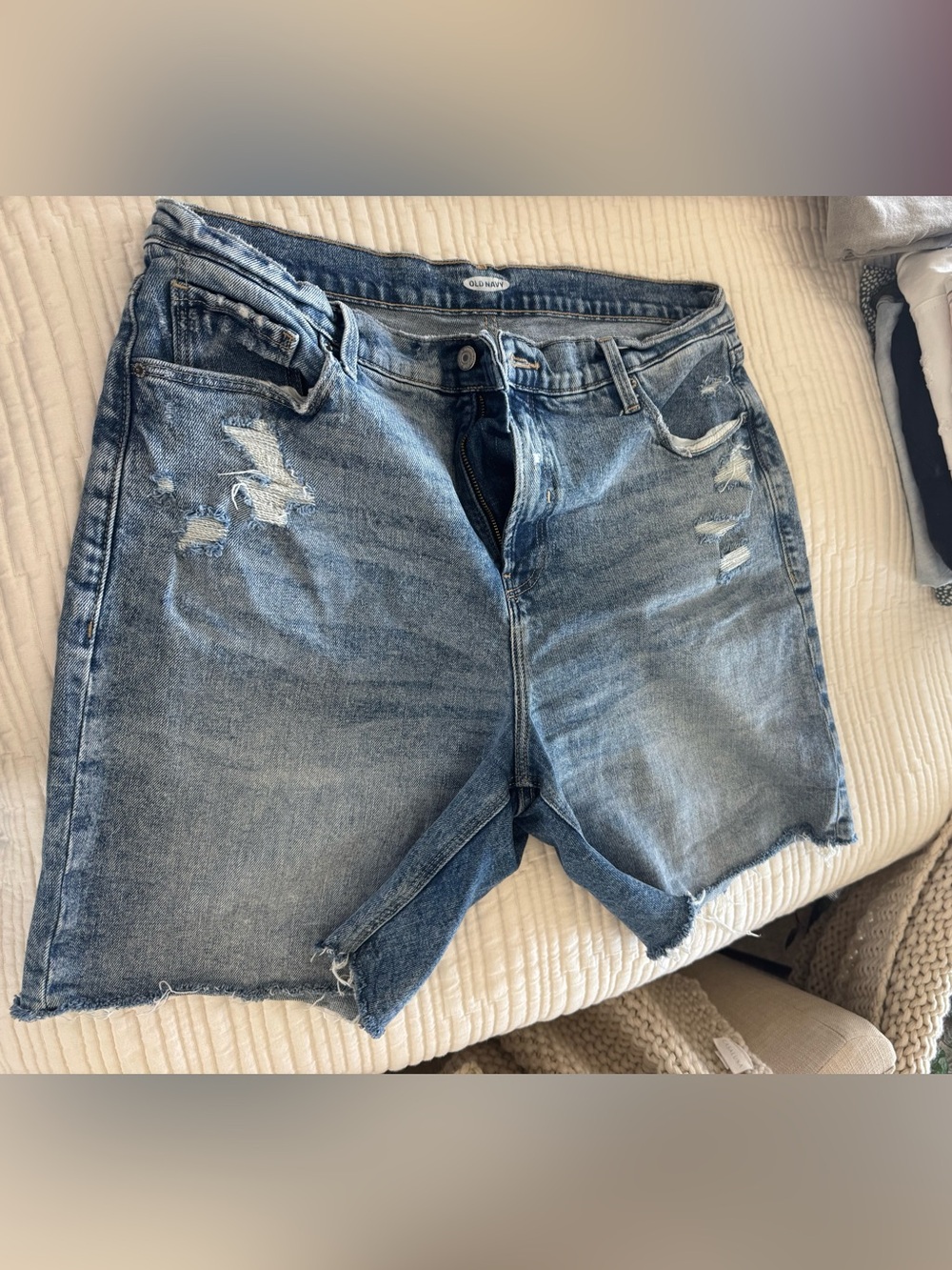 Old Navy Blue Washed Denim Shorts with Frayed Edges